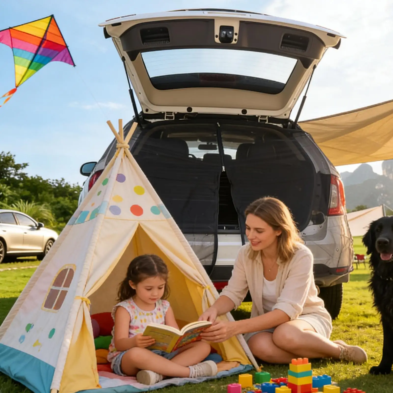 Car Camping Tailgate Net 58x57Inch Magnetic Breathable SUV Rear Window Protection Screen For Van Truck Trailer Tailgating