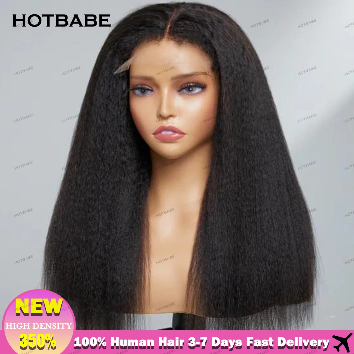 360 HD Lace Frontal Wig Human Hair Yaki Kinky Straight 13×4 Lace Front Wig PrePlucked Natural Black 100% Human Hair Quality Yaki