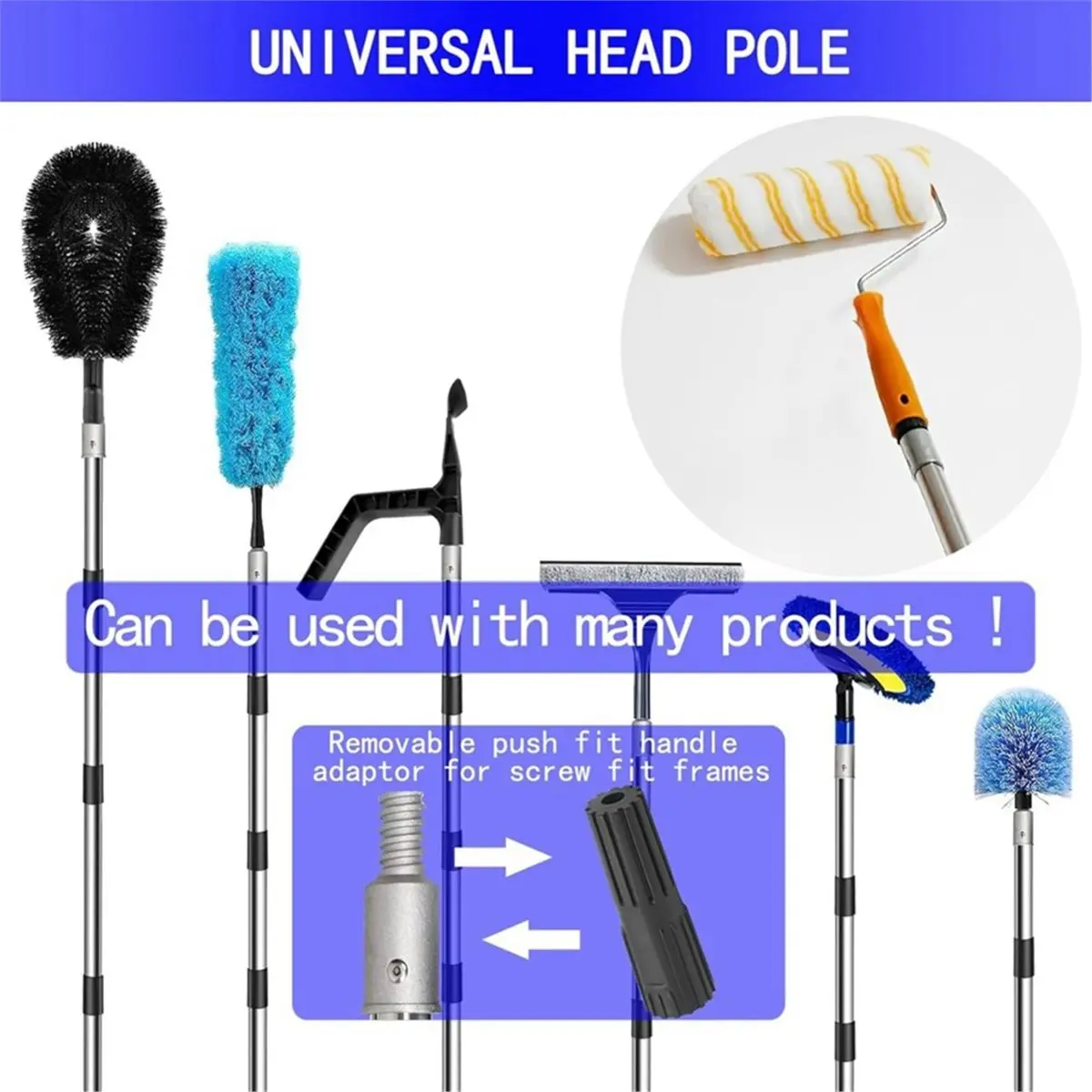 DT35BG Paint Roller Extension Pole 11.8Ft,10 Segmented Stainless Steel Telescopic Pole, Extension Pole with Tapered Adapter