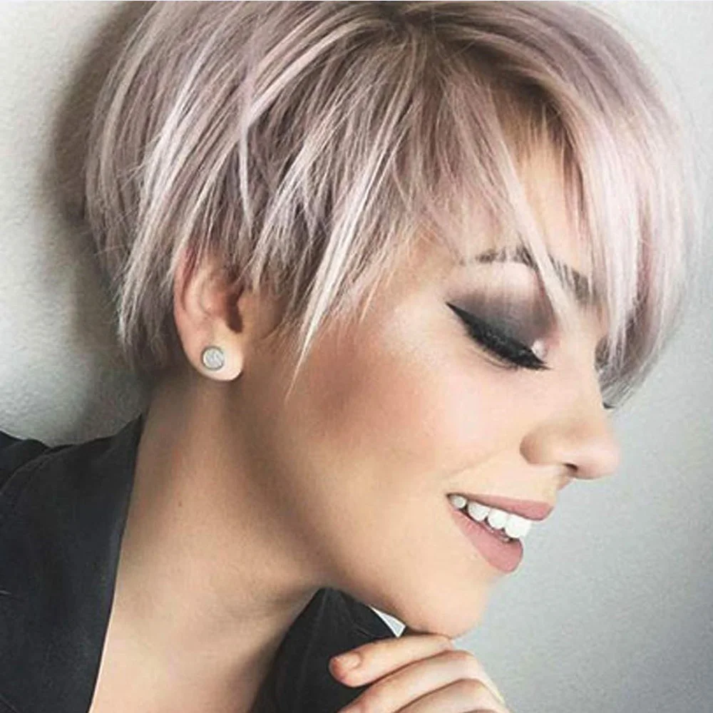Short Ombre Brown Pink Women's Wig Layered Synthetic Hair Wig with Brown Roots for Everyday Party Cosplay pink wig