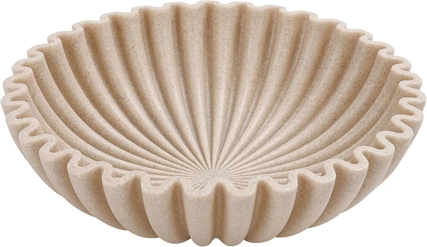 

Large Decorative Bowl in Artificial Stone, Modern Ruffle Design for Fruit Display & Entryway Decor, Beige Centerpiece