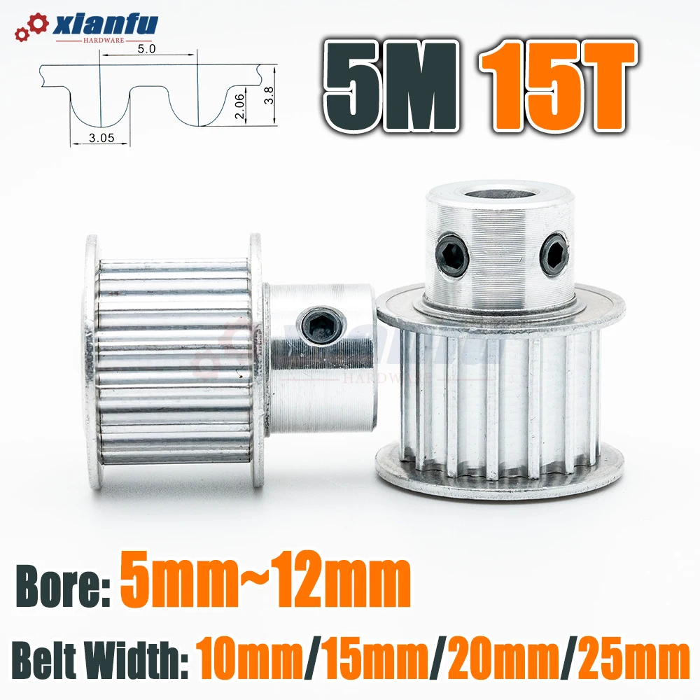 HTD5M 15 Teeth Timing Belt Pulley 5M Transmission HTD 15T Synchronous Drive CNC Bore 5～12mm Width 11/16/21/27mm 15Teeth Sprocket