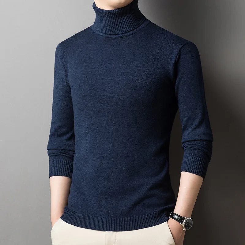 

Autumn Winter Men's Turtleneck Knitted Sweater Stretch Slim Fit Long Sleeve Bottoming Pullovers Man Retro Soft Sweaters Jumpers