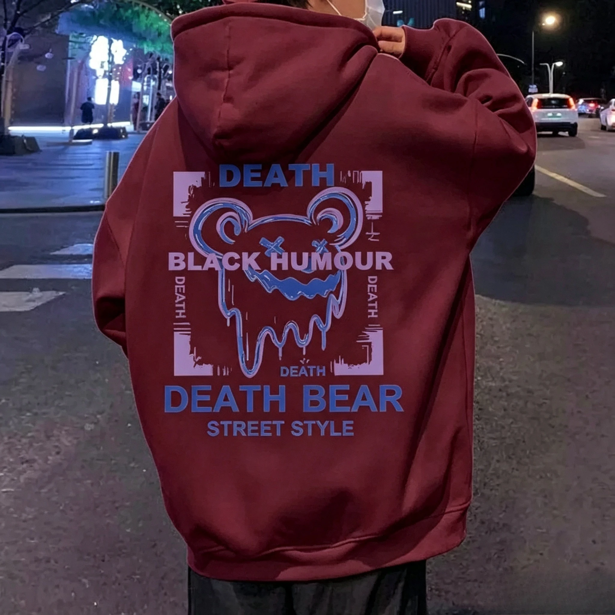 Cartoon Bear Pattern Hooded Sweatshirt, Suitable for Men's Relaxed Casual Wear in Daily Life Suitable for Autumn Winter Seasons.