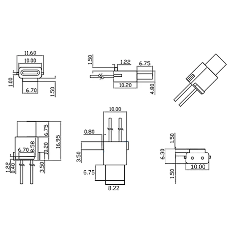USB Type-C Waterproof Connector Welding Wire Female Socket Type-C Port Charging Interface Socket With Welding Wire