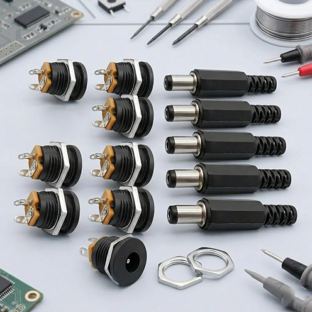 5 Pairs 12V 3A DC Power Connector Panel Mount Female Jack Socket with Plastic Male Plugs 5.5 x 2.1mm Screw Nut