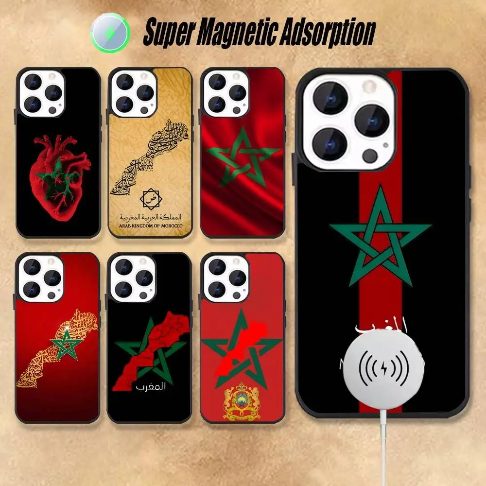 

Morocco Flag For iPhone 17,16,15,14,13,12,11,Pro,Max,Plus,Mini,SE4,E Black Phone Case Magnetic Wireless Charging