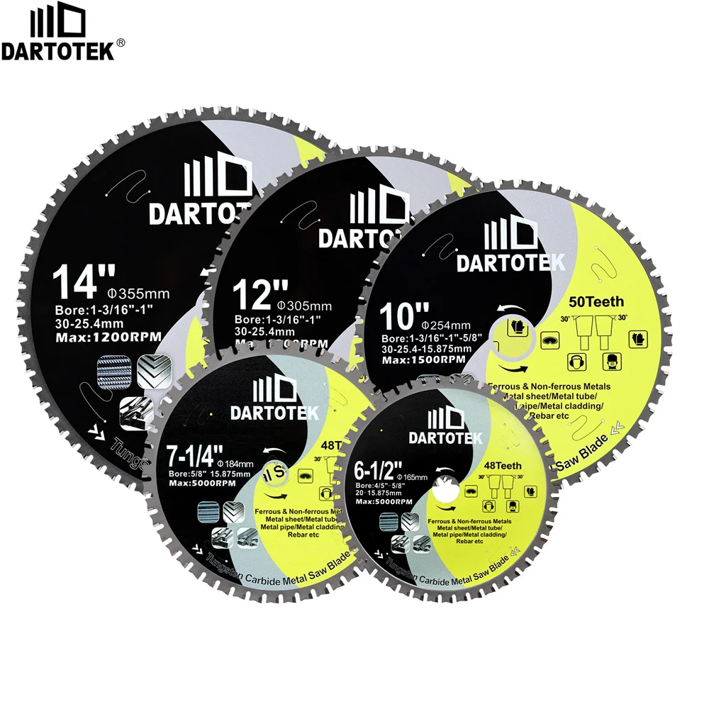DARTOTEK Hard Alloy Saw Blade Cutting Iron Disc 1Pc Dia165-355mm FTG Teeth Cutter For Stainless Steel Metal Timber Sheet Iron