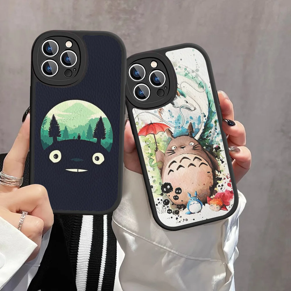 

Japan Anime Totoro Phone Case Hard Leather For IPhone 16 15 14 13 12 Mini 11 14 Pro Max Xs X Xr 7 8 Plus Fundas