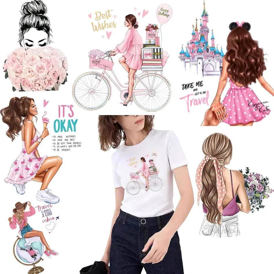 Fashion Girl Patches On Clothes DIY A-levels Iron On Transfer For Clothing Beautiful Fine Heat Sticker On T-shirt  Top Appliqued