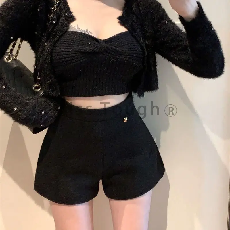 Short décontracté en fourrure blanche chic coréenne pour femmes, nouveau bas, élégant, taille haute, pantalon slim, Y2K Mujer, doux, mini pantalon rétro, printemps, 2025