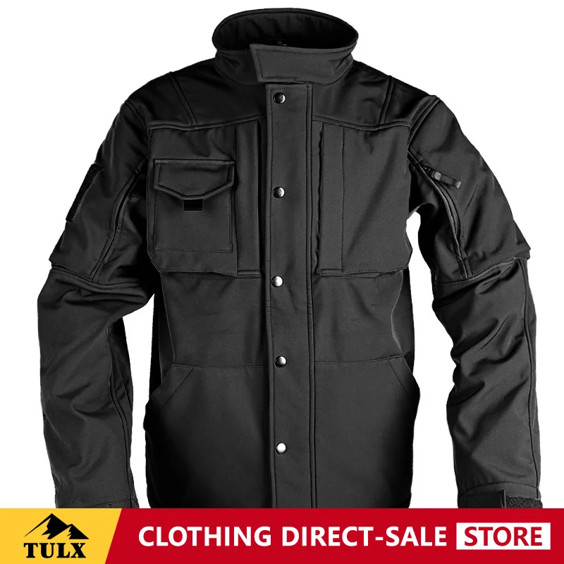 Tactical Sharkskin Soft Shell Men Jacket Fleece Warm Multiple Pockets Waterproof Coat Outdoor Sports Training Combat Windbreaker