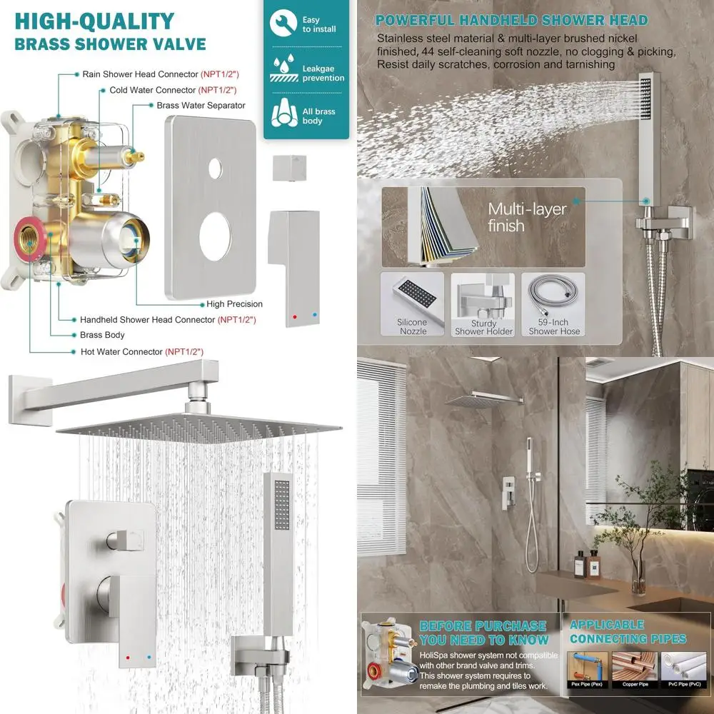 

10-Inch Rain & Handheld Shower System with Wall Mount Combo in Brushed Nickel Finish