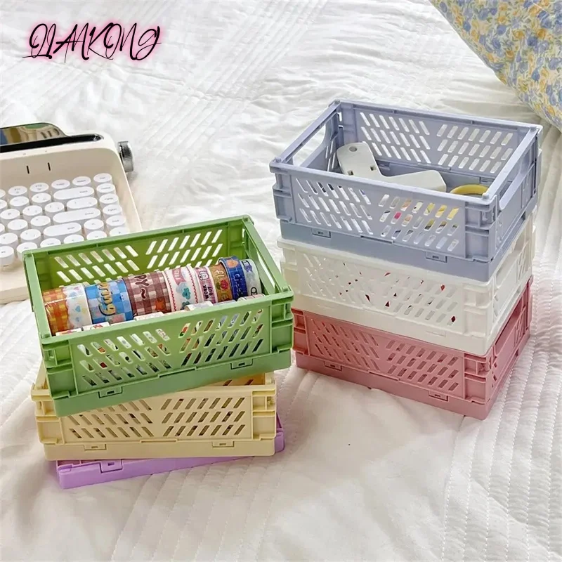 

6 Color Organizing Storage Baskets Case Folding Student Desktop Basket Tape Stationery Plastic Foldable Container Storage Box