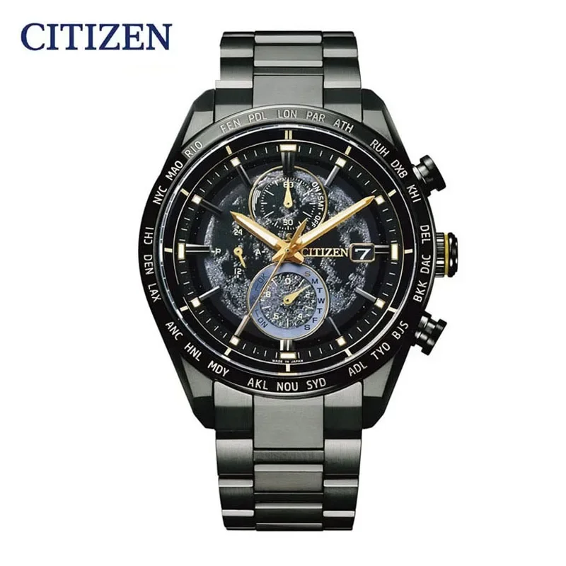 Citizen Relógio de lua de aço inoxidável de luxo masculino, quartzo, à prova de choque, calendário, horário automático, negócios, casual