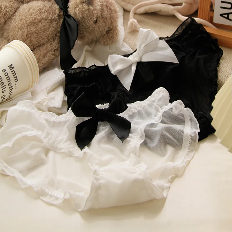 Young girl Underwear 6pc/lot Lovely middle lace Waist Briefs student Panties children bow Teenagers black white breathable