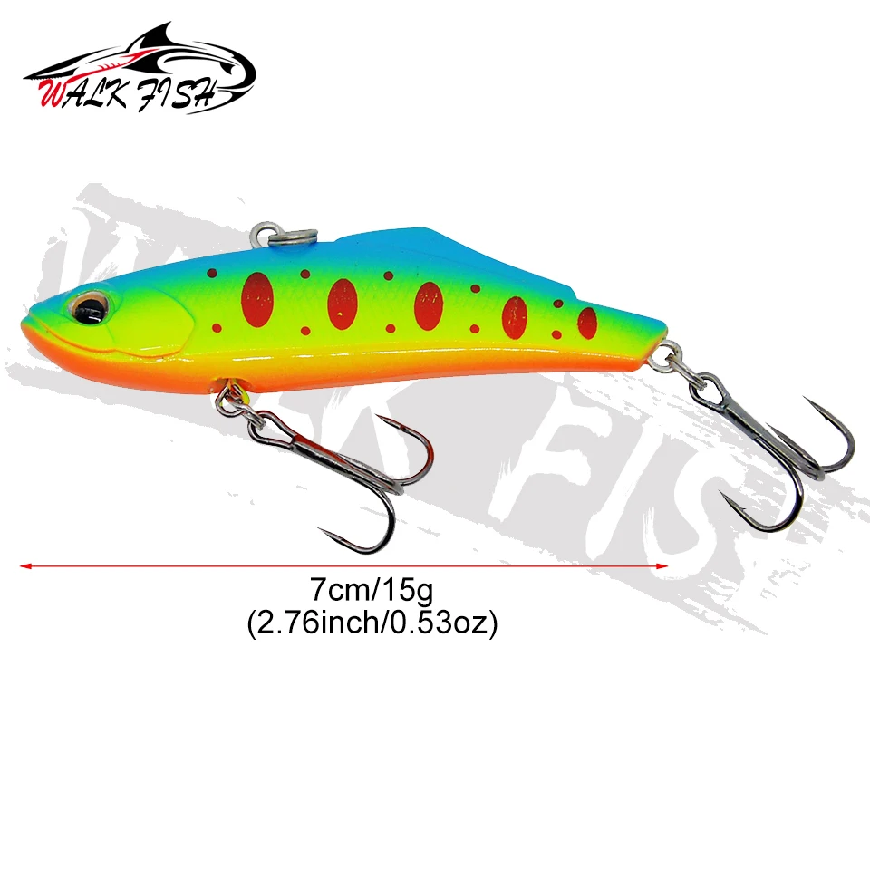 WALK FISH 1PCS 70mm 15g New VIB Fishing Lure Artificial Bait 3D Eyes Swimbait Vibration Sinking Hard Lures Fishing Tackle