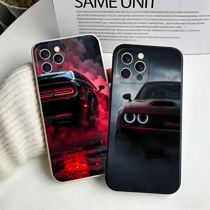 Стильный чехол для телефона Cool Car C-Challenger S-SRT для iPhone 16 17 Pro Max 17E 16E 14 15 Plus 12 13 7 8 SE, черно-белый, парный
