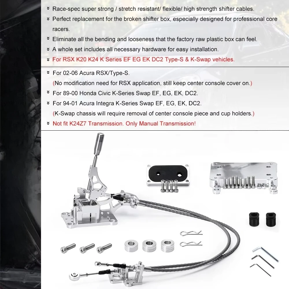 Shifter Box Shifter Cables Knob Trans Bracket Shifter Base Plate Firewall Cable Grommet Race-Spec Manual for RSX K-Swap K20 K24