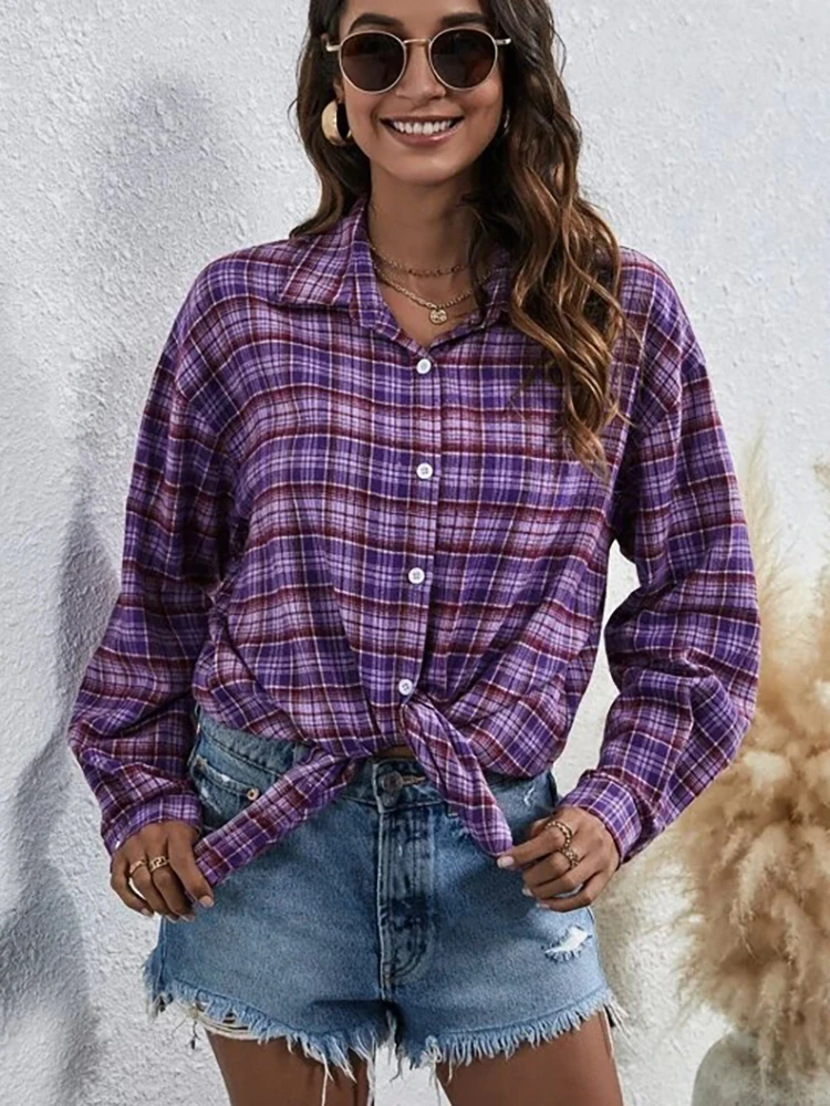 Spring Plaid Shirt Women Button Up Shirts Casual Long Checkered Shirts Female Long Sleeve Blouses Fashion Streetwear