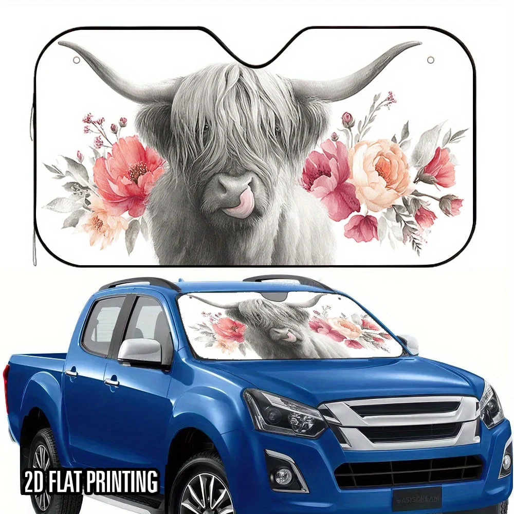 

1 шт. солнцезащитный козырек Highland Cow & Floral Garland — подходит для козырька переднего окна для автомобилей, сохраняет прохладный и стильный, в комплект входит