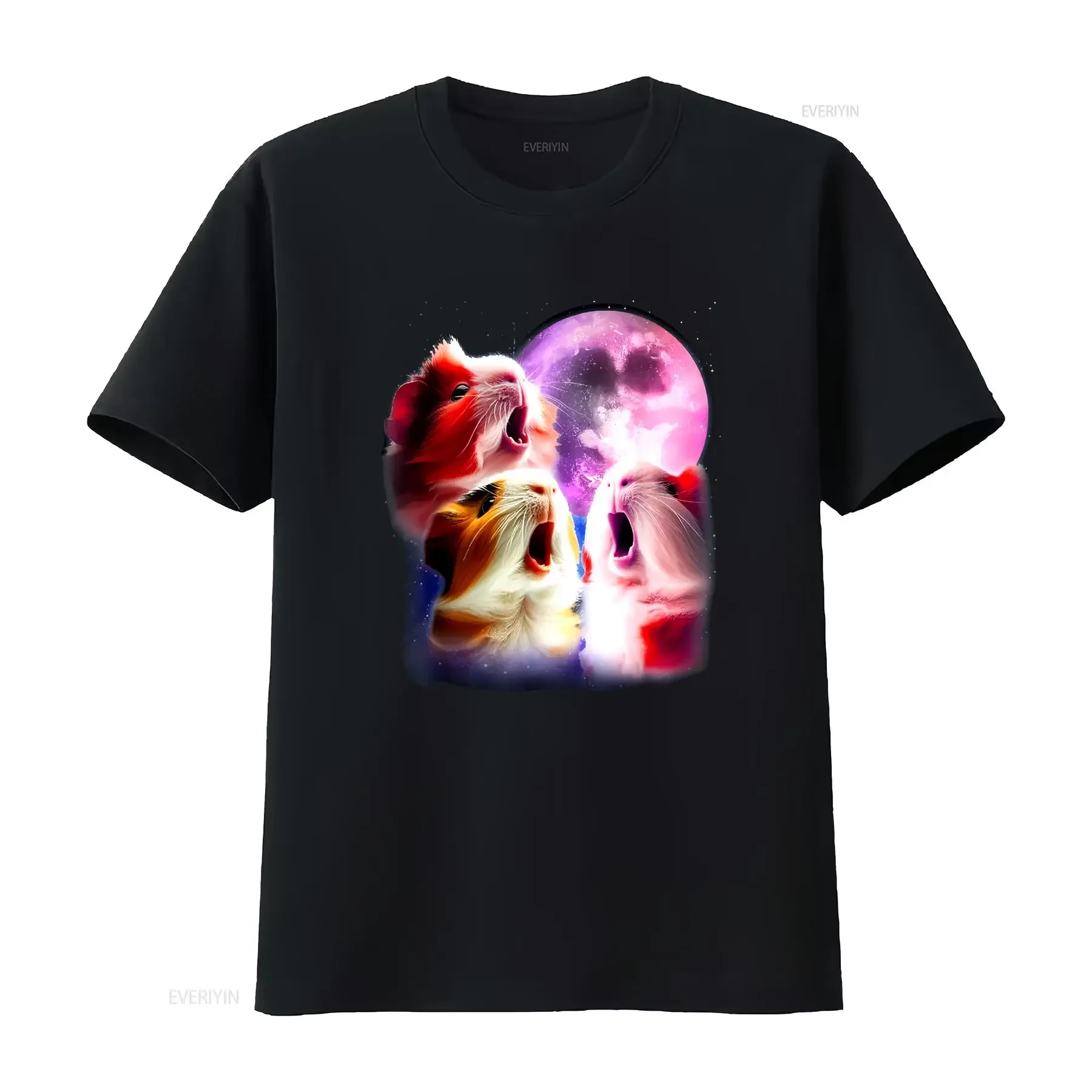 3 Guinea Pigs Howling At The Moon Funny Pet Pig Lover T Shirt  vintage Washed Breathable homme Unisex Soft streetwear Slightly