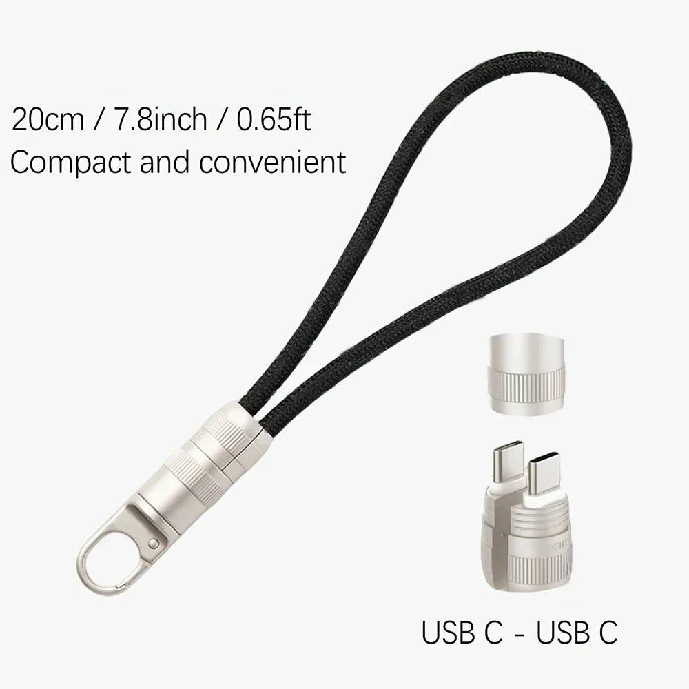 HANNUO 60W Short USB C Cable Fast Charging Type C to Type C Cable Keychain Short Line for iphone Samsung OPPO USB Braided Cable