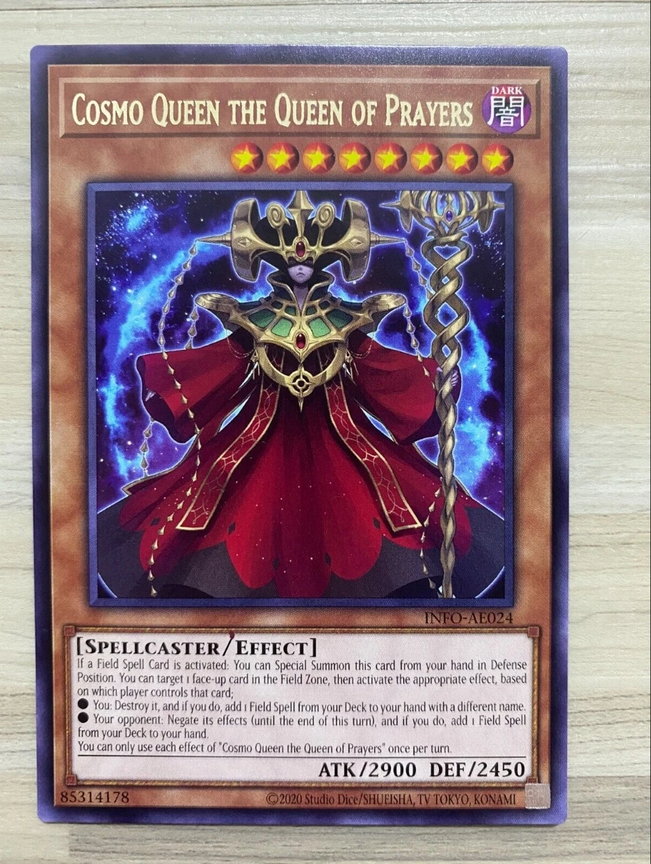 Yugioh KONAMI Duel Monsters INFO-AE024 Cosmo Queen the Queen of Prayers Rare Asian English Collection Mint Card