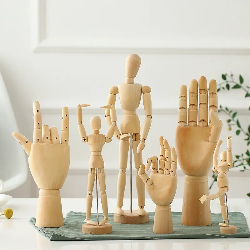 Wooden Hand Model Rotatable Joint Drawing Mannequin Hand Figurine Sketch Artist Tool Home Office Desktop Decoration