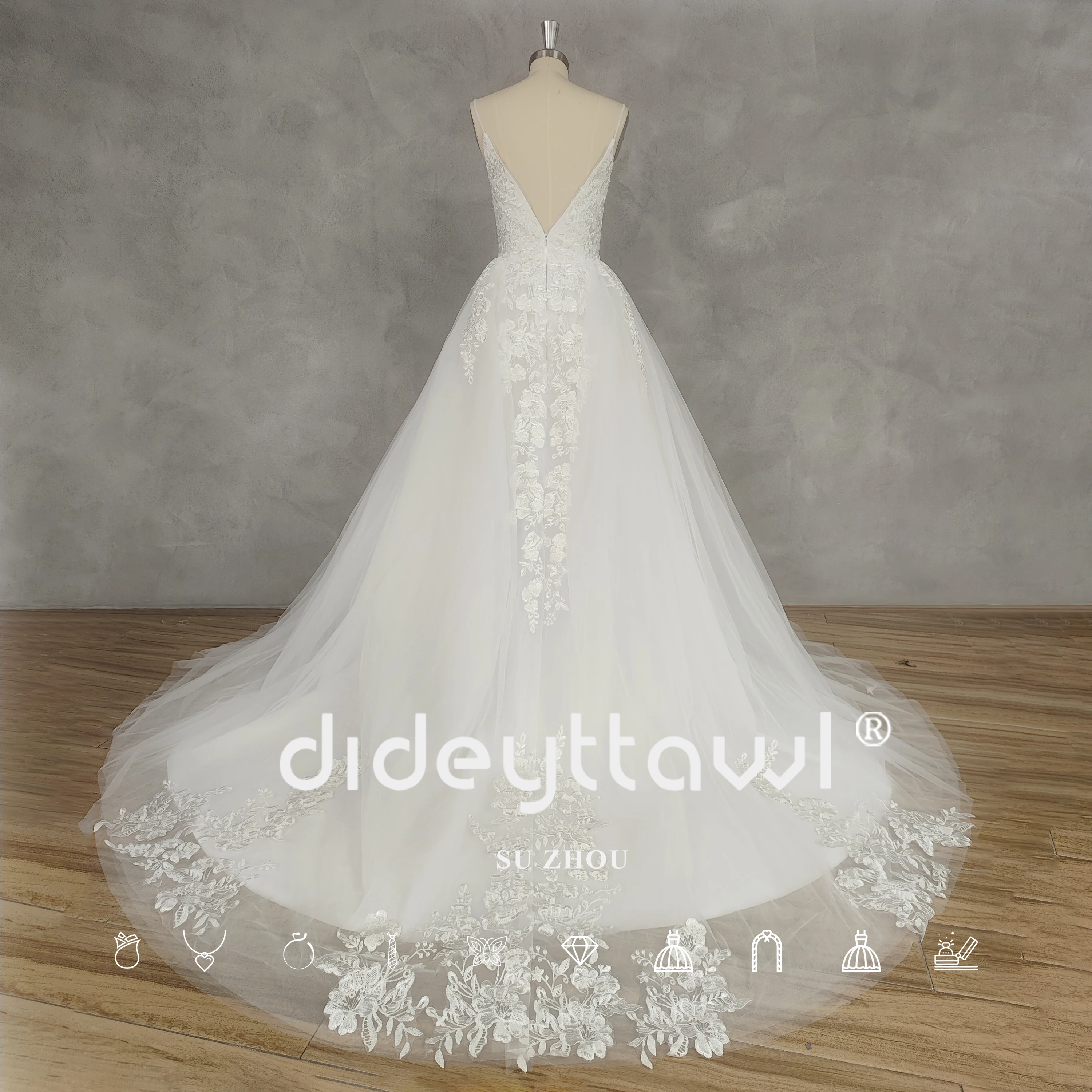 DIDEYTTAWL Customized Real Picture Deep V-Neck Tulle A-Line Wedding Dress For Women Elegant Open Back Applique Court Bridal Gown