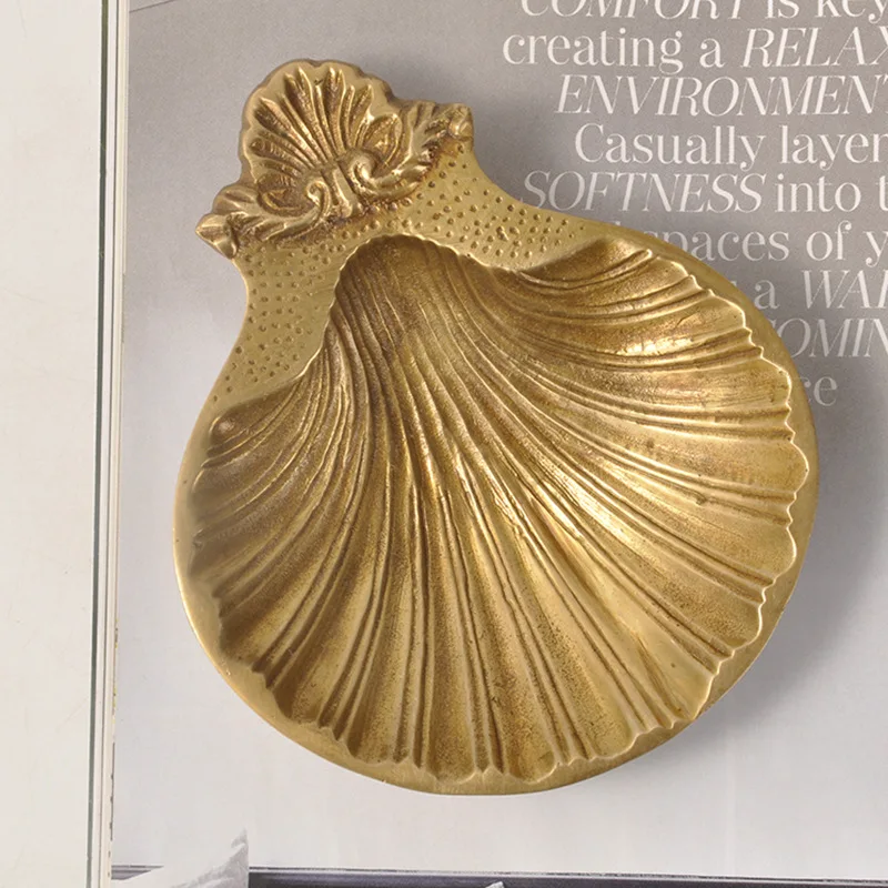 India imported brass retro shell shape storage plate fruit plate dry entrance key storage plate