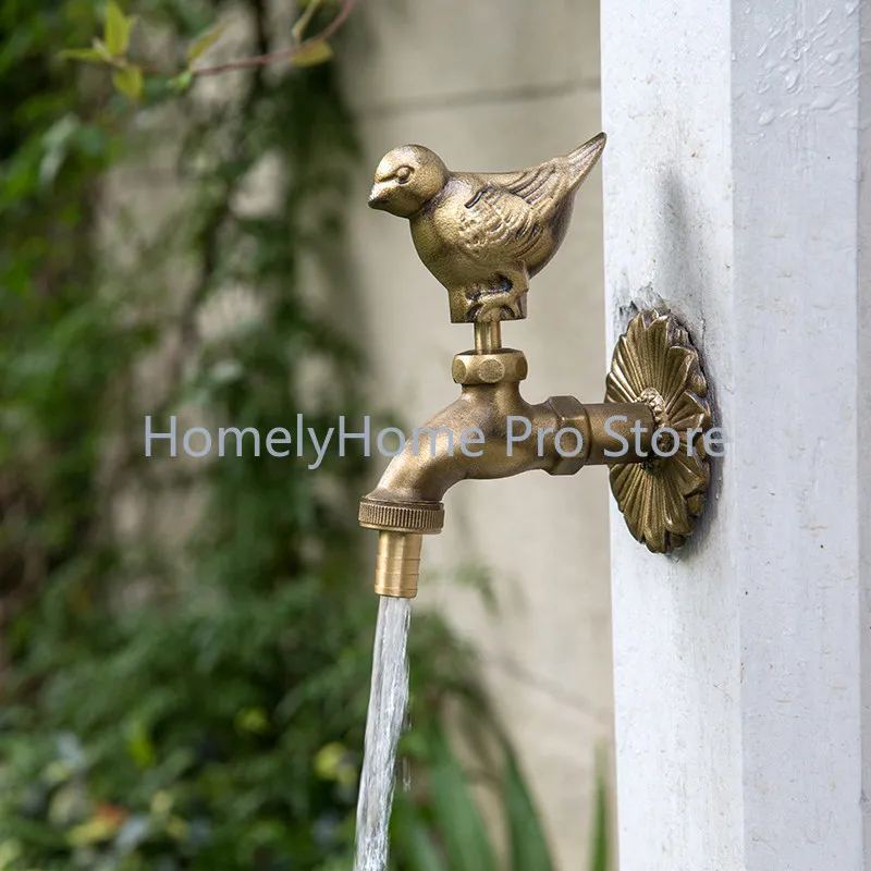 Garden faucet full copper animal outdoor antifreeze sunscreen patio balcony mop into wall sparrow