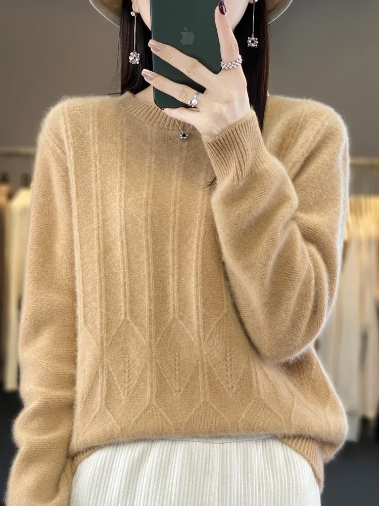 2023 New Autumn Winter Women Sweater O-Neck 100% Merino Wool Thick Warm Twist Cashmere Knitted Jumpers Casual Korean Fashion Top