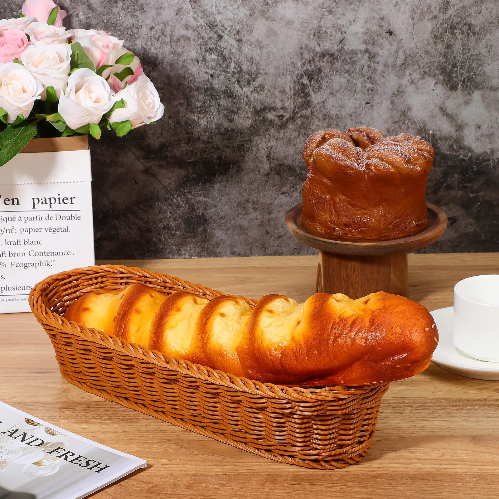 Cesta de pan tejida a mano, cesta de frutas tejida para servir, almacenamiento multiusos, robusta, de gran capacidad, bandeja decorativa para el hogar y la cocina
