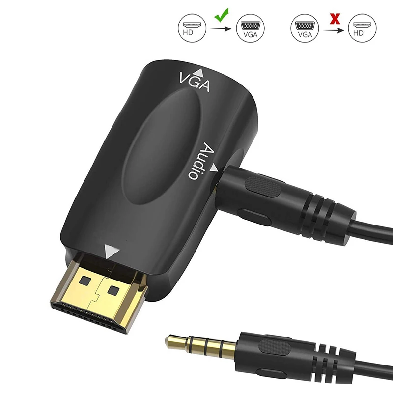 HD 1080P HDMI-kompatybilny z Adapter VGA kabel cyfrowy męski na żeński 3.5mm Jack konwerter Audio na PC Laptop TV, pudełko żarówka jak