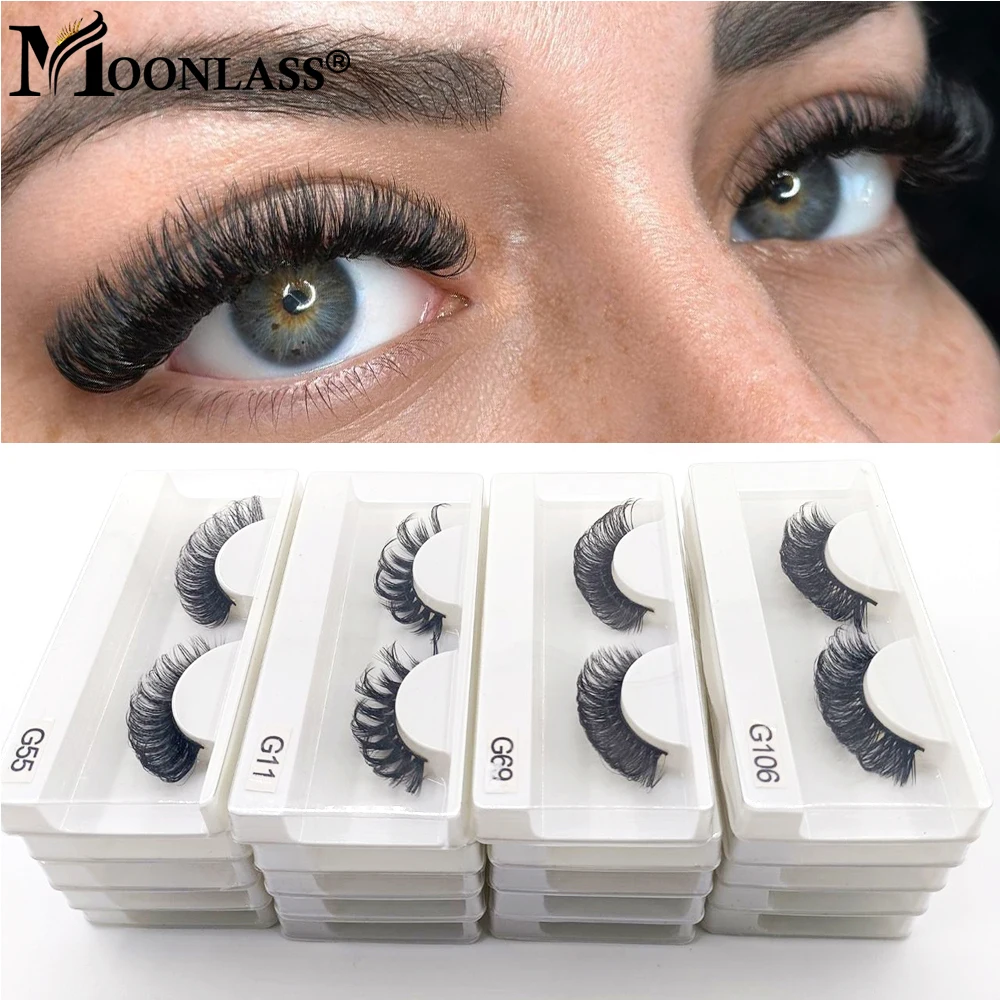 

10/50/100 Pairs Russian Strip D C Curl Handmade Mink Lashes Extension Bulk Fluffy Cruelty Free Wispy False Eyelashes Whloesale