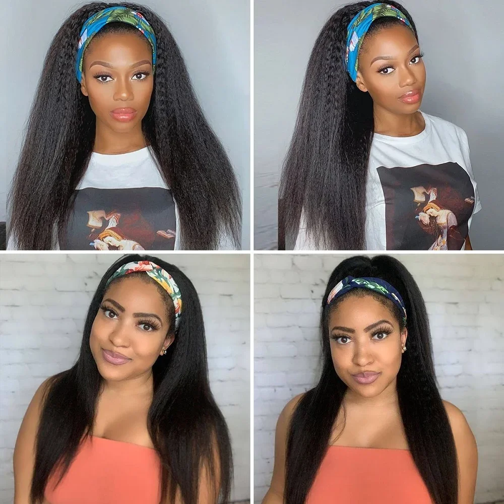 30 Inch Headband Wigs Human Hair For Women Ready To Wear Kinky Straight Human Hair Wig Machine Made Wig No Lace No Glue Cheap