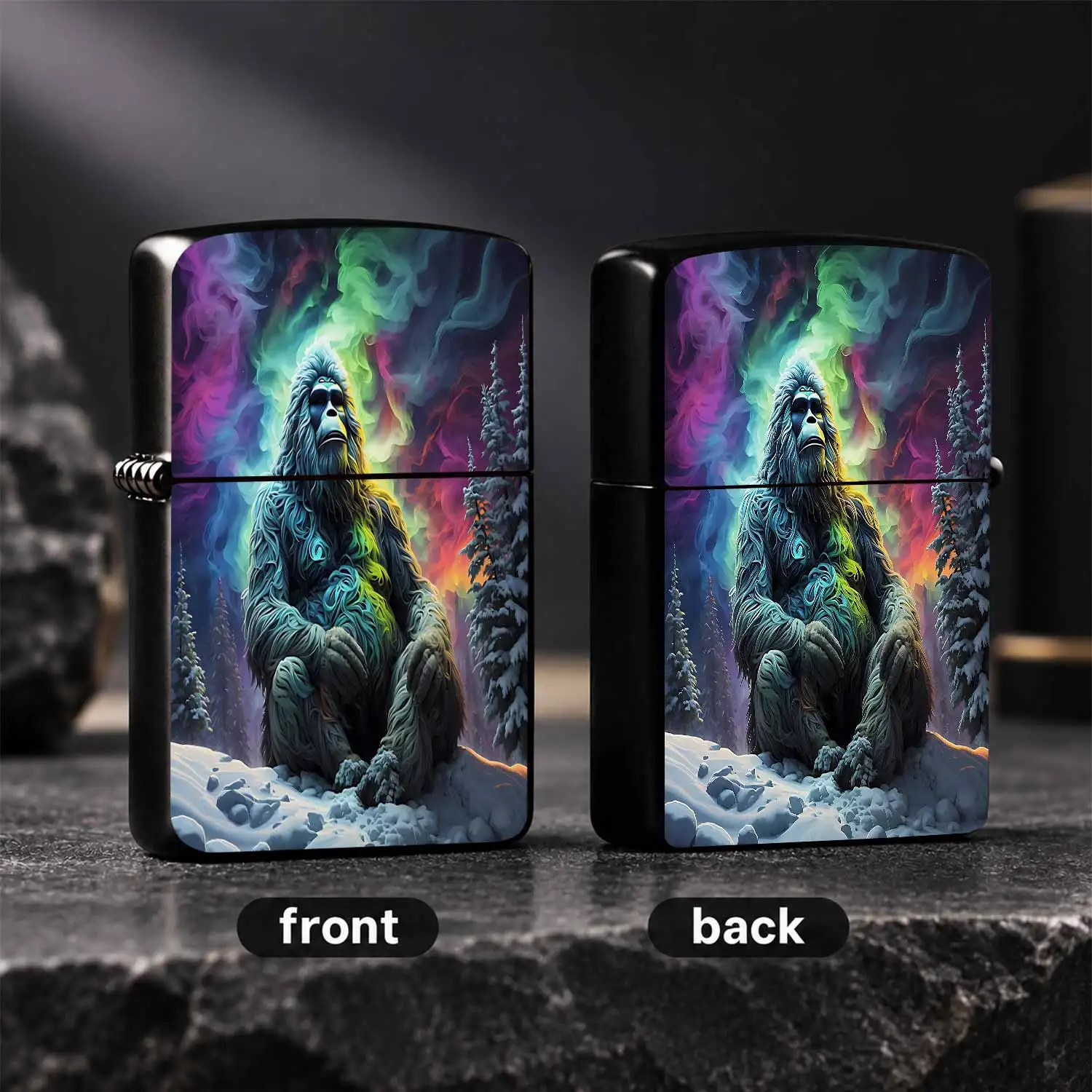Fantasyyeti Themed Lighter, Psychedelic Snowy Sasquatch Art Pattern Portable Ignition Device, Creative Stylish Decorative Ignition Accessory For Outdoor Camping, Daily Carry, Holiday Gifting, Multi-Scene Cool Unique Pra A Humorous And Inter