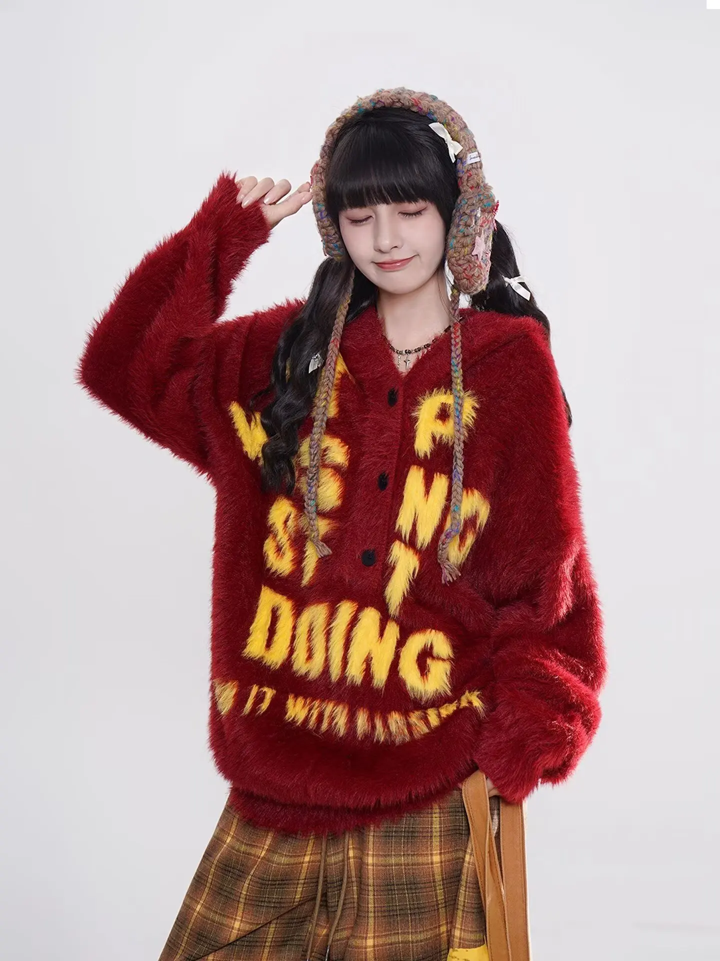 Temperamento preguiçoso, versátil, suéter de pele de vison escovado de alta qualidade, novo estilo moderno e moderno, literatura e arte populares