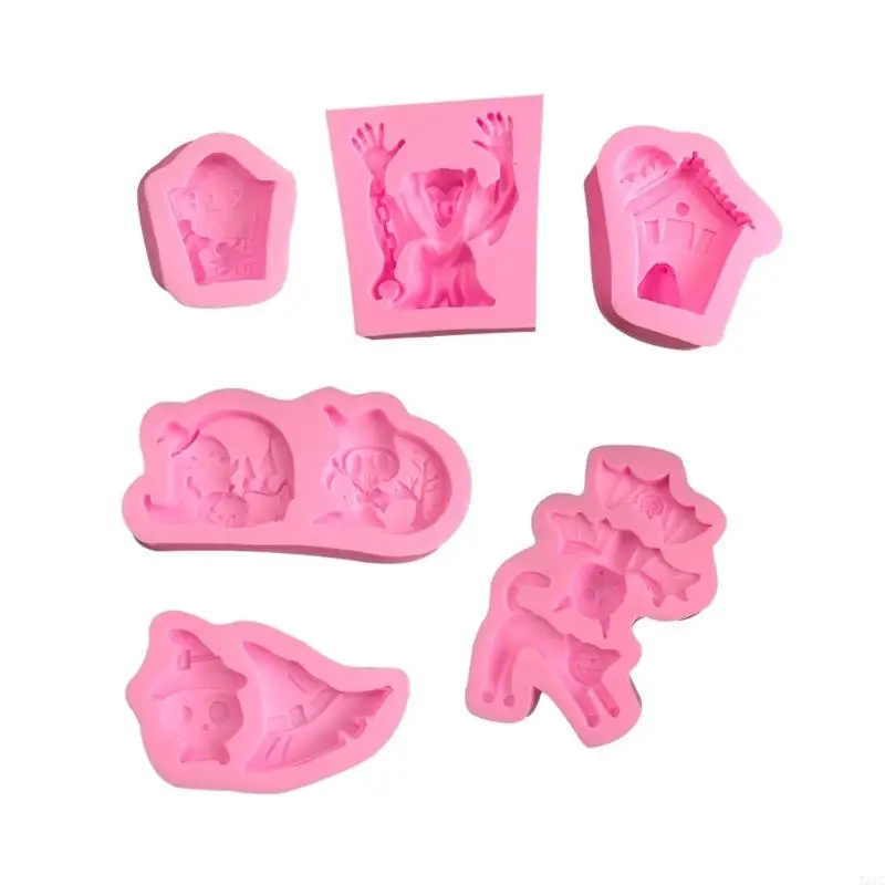 

T21C 6 PCS Versatile Halloween Baking Molds Fondant Mold Chocolate Moulds Perfect for Home Parties and Professional Event