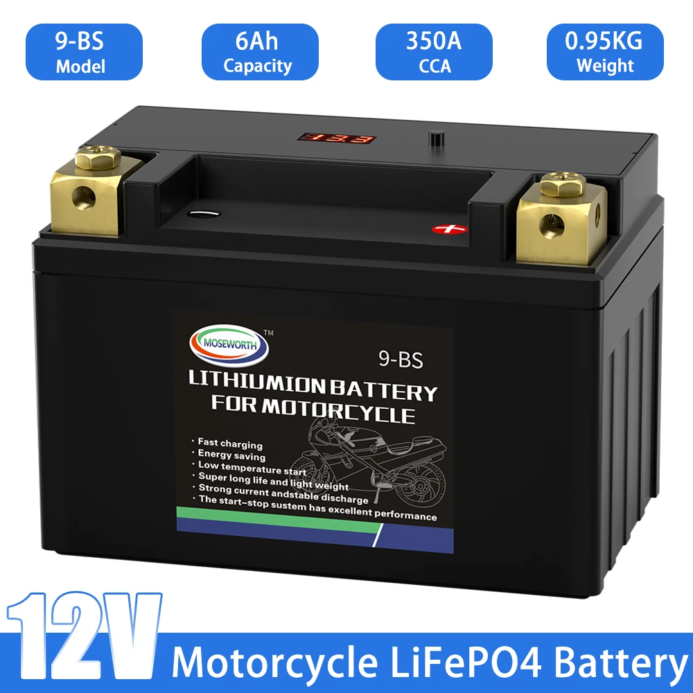 Batterie de moto YTX9-BS batterie au lithium veFePO4 12V 6Ah Powersports Compatible avec Hurcycles Tondeuse à gazon RL UTV