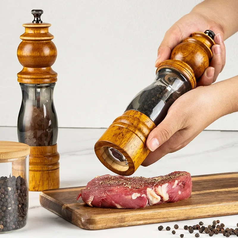 Rosewood Manual Grinder with Tray Natural Solid Wood Coffee Spice and Pepper Grinder Jar Kitchen Ingredient Grinding Container