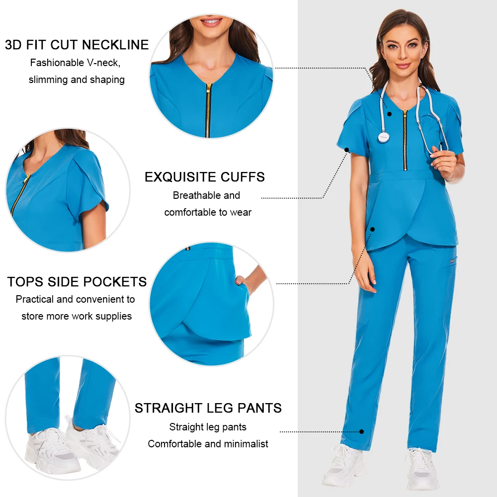 Nursing Accessories Spa Beauty Uniform Women High Quality Fashion Work Wear Set Healthcare Pharmacy Nurse Uniforms Surgical Gown