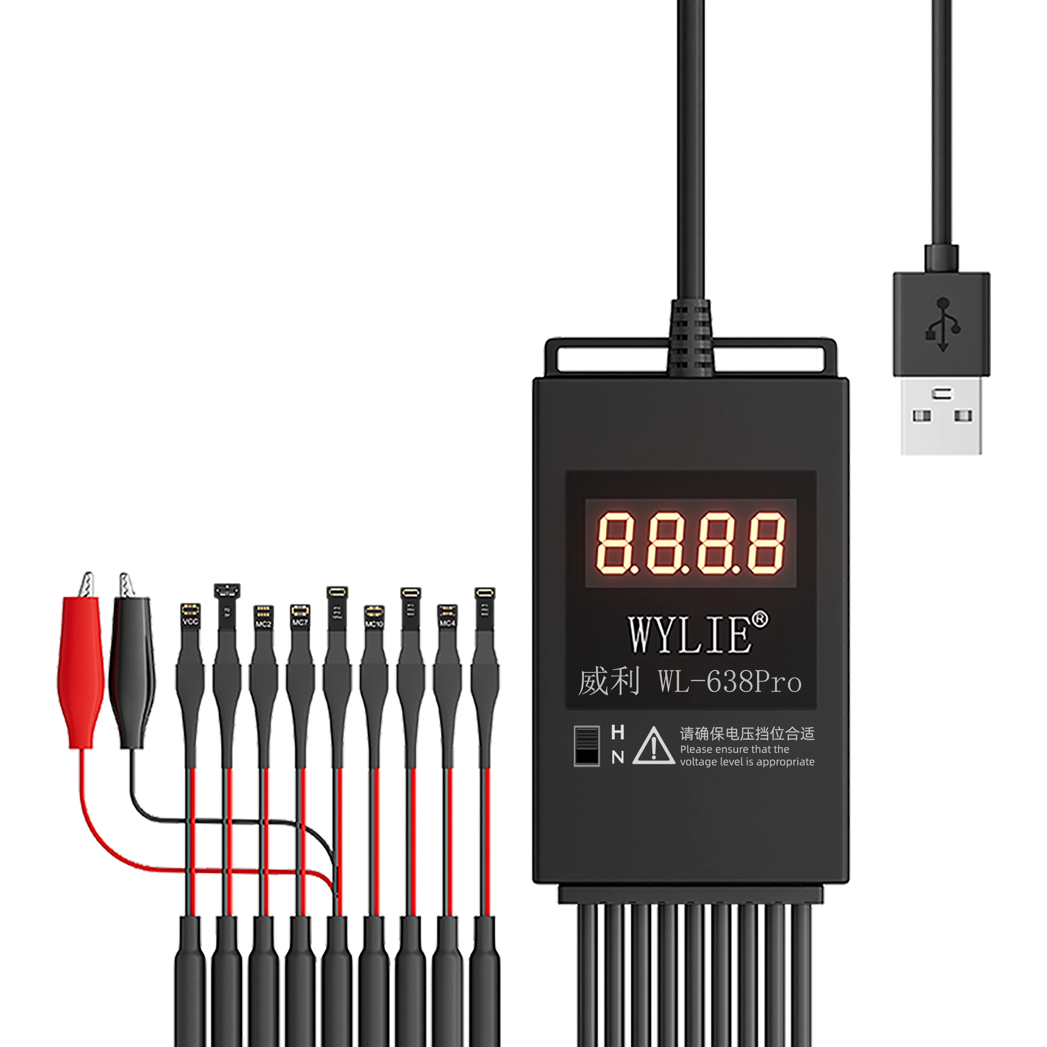 WYLIE WL-638 Pro Boot Power Supply Cable for iPhone 8-15 PM Android Motherboard Battery Overvoltage Protection Fast Charging