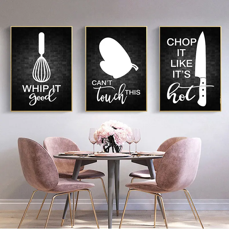 Black White Kitchen Tools Style Canvas Art Prints Simple Restaurant Words Quotes Wall Decorative Poster Modern Home Decor