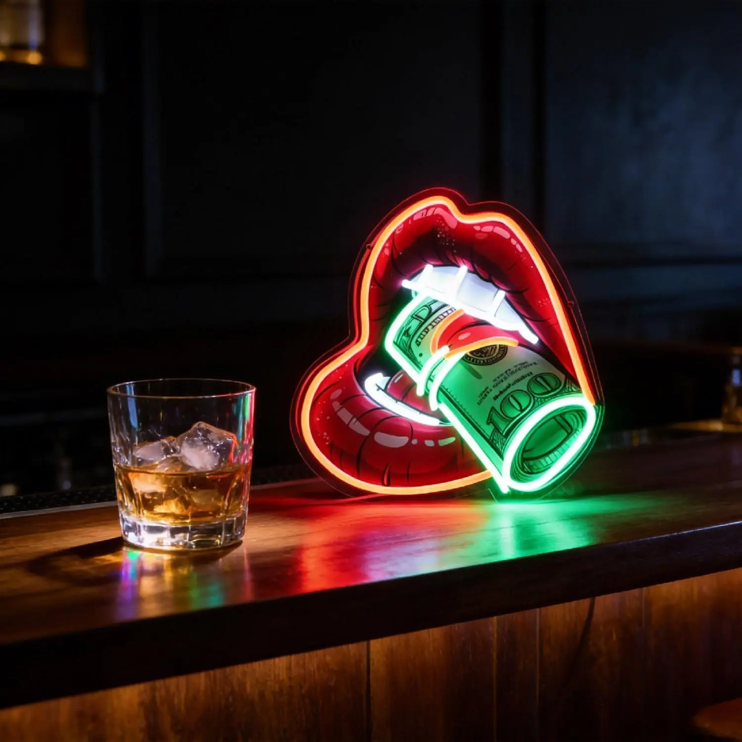 Dollar Red Lips Neon Sign USB Powered LED Light for Gaming Room Bar Kids Room Bedroom Decorations Birthday Chirstmas Gift