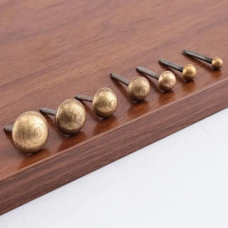 10pcs Upholstery Nails Solid Brass Retro Studs Thumb Tacks Furniture Fastener Vintage Decor Sofa Door 6/8/10/12mm Head 22mm Long