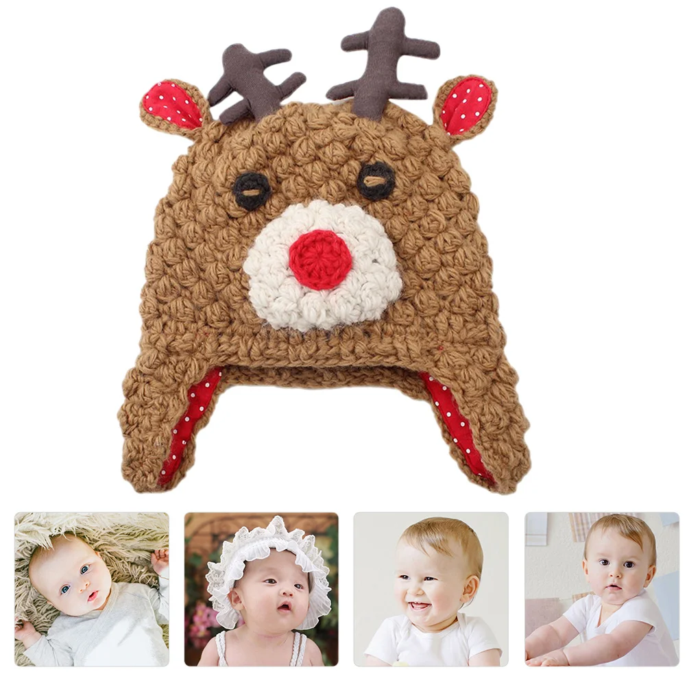 

Baby Knitted Hat Antlers Design Warm Winter Cap Classic Knitting Style Durable Gift for Kids Baby Knitted Cap Warm Hat