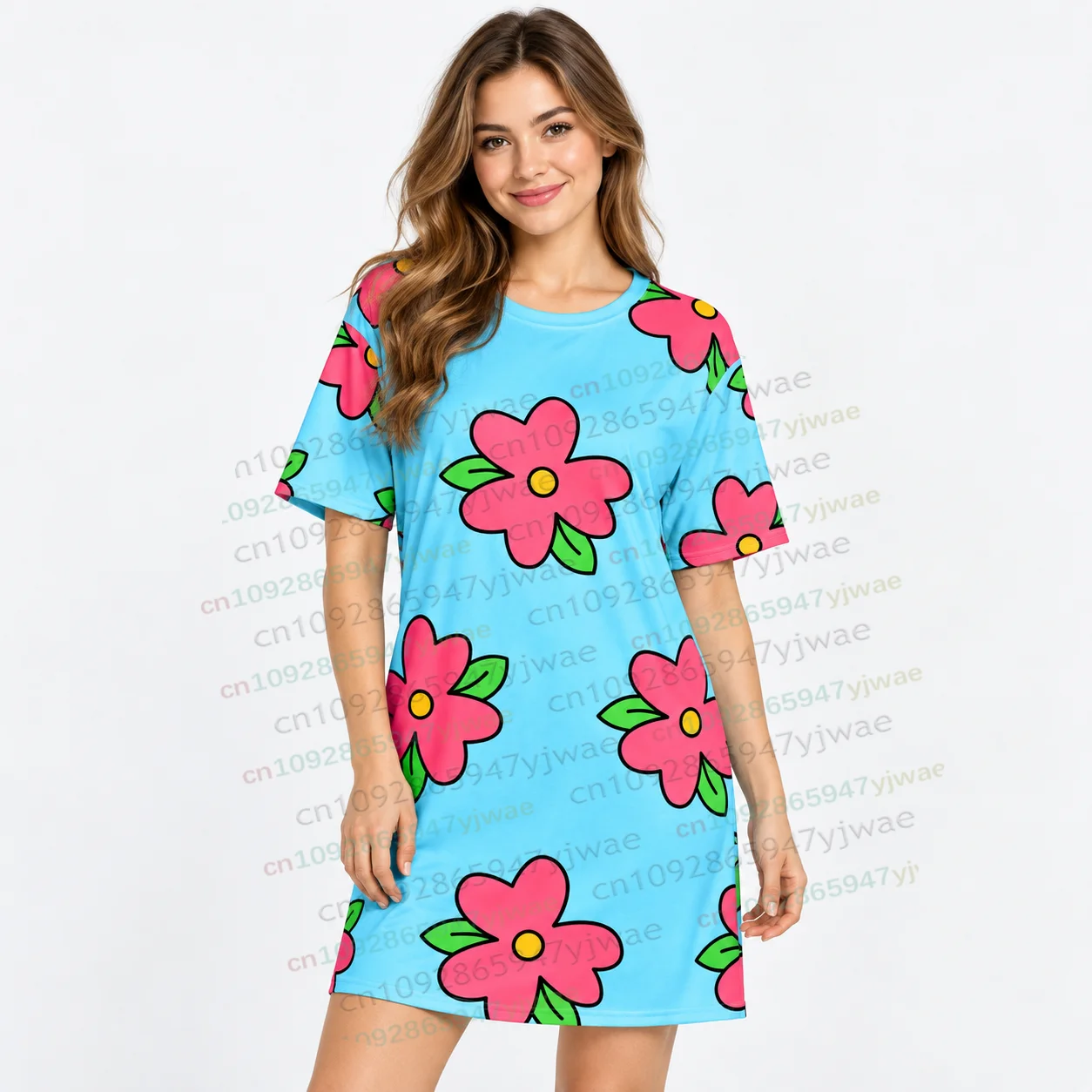 Homer Simpson Muumuu Dress Floral Tshirt dress Halloween Cosplay Sleeping Skirt Loose All Seasons Sleepwear Short sleeved Dress