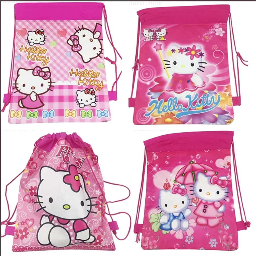 27*35cm Saniro Hello Kitty Kuromi bolsa de regalo no tejida favores de fiesta bolsa de compras de regalo mochila con cordón decoración de fiesta para niñas